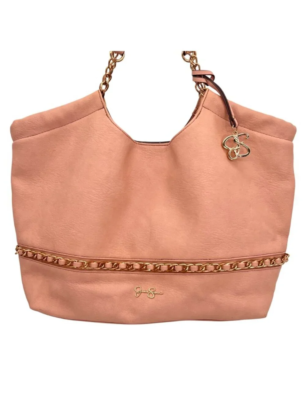Jessica Simpson Blush Pink Tote Bag With Gold Chain Detail Leopard Print Lining - Picture 2 of 16